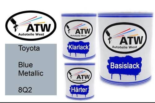 Toyota, Blue Metallic, 8Q2: 1L Lackdose + 1L Klarlack + 500ml Härter - Set, von ATW Autoteile West.